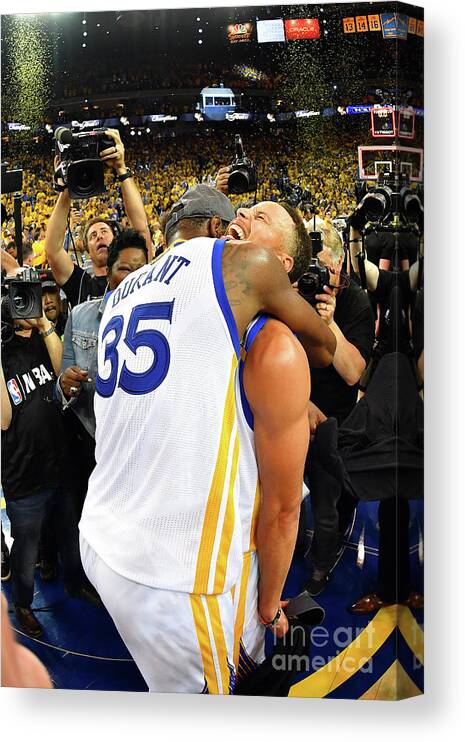 Stephen Curry Canvas Print featuring the photograph Stephen Curry and Kevin Durant by Jesse D. Garrabrant