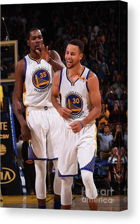 Nba Pro Basketball Canvas Print featuring the photograph Stephen Curry and Kevin Durant by Noah Graham