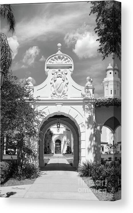 College Of Law Canvas Print featuring the photograph Stetson University College of Law Plaza Mayor Gate by University Icons