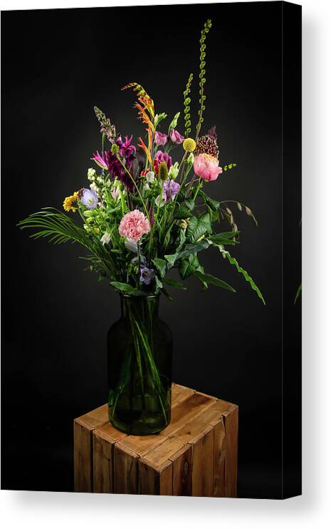 Still Life Canvas Print featuring the digital art Still life field bouquet in a vase by Marjolein Van Middelkoop