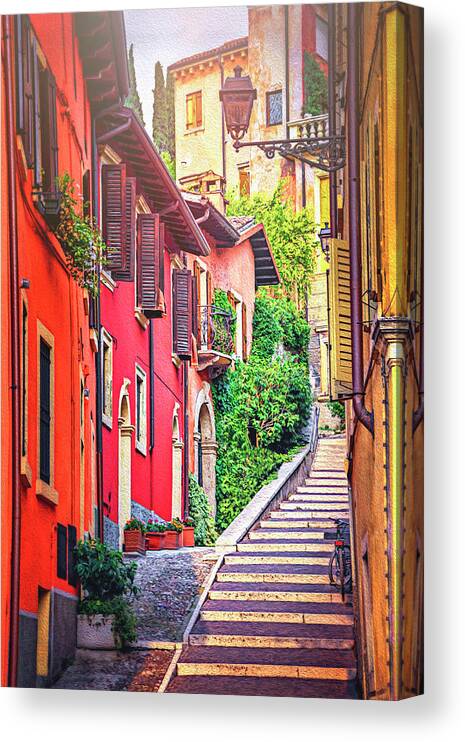 Verona Canvas Print featuring the photograph Stone Steps in Verona Italy by Carol Japp