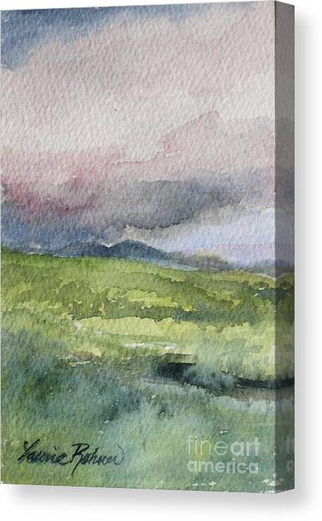 Watercolor Canvas Print featuring the painting Stormy Skies by Laurie Rohner