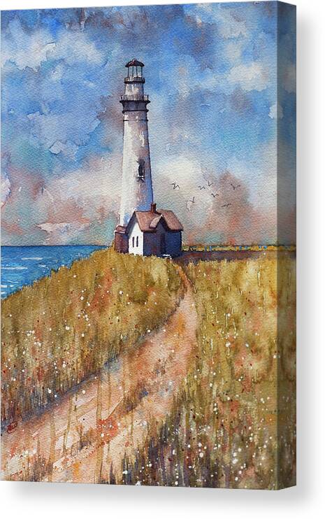 Sunny Canvas Print featuring the painting Sunny Day at the Lighthouse by Rebecca Davis