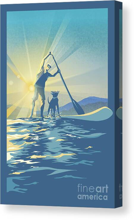 Paddle Boarding Canvas Print featuring the digital art Sunrise Paddle Boarder by Sassan Filsoof