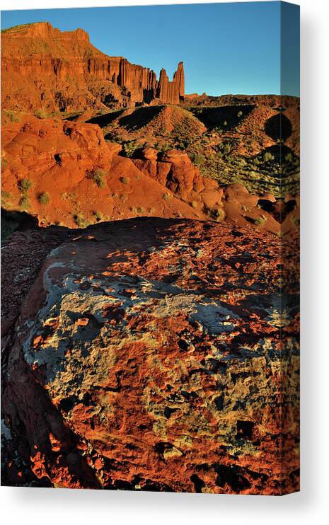 Fisher Towers Canvas Print featuring the photograph Sunset at Fisher Towers by Ray Mathis