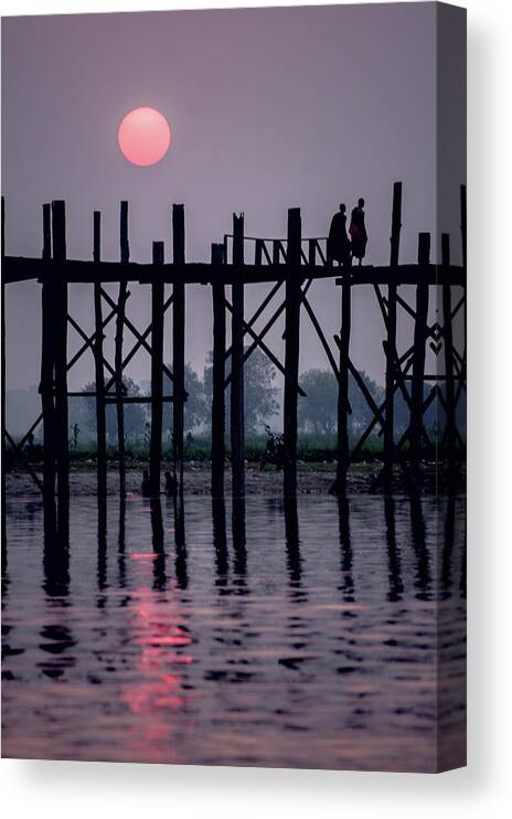 Mandalay Canvas Print featuring the photograph Sunset at U-Bein Bridge by Arj Munoz