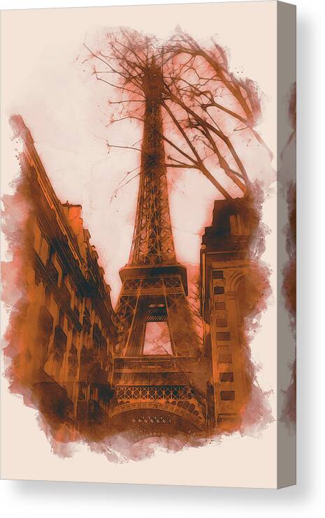 Paris Canvas Print featuring the painting Sunset under the Tour Eiffel - 03 by AM FineArtPrints
