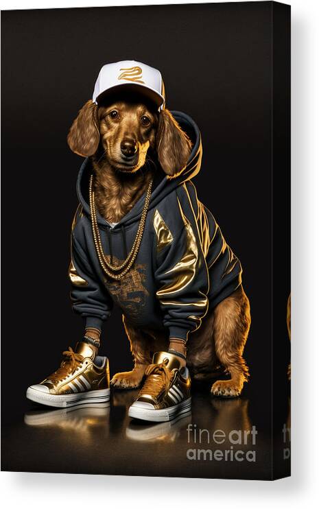 'sup Dawgg Dachshund Canvas Print featuring the mixed media 'Sup Dawgg Dachshund by Jay Schankman