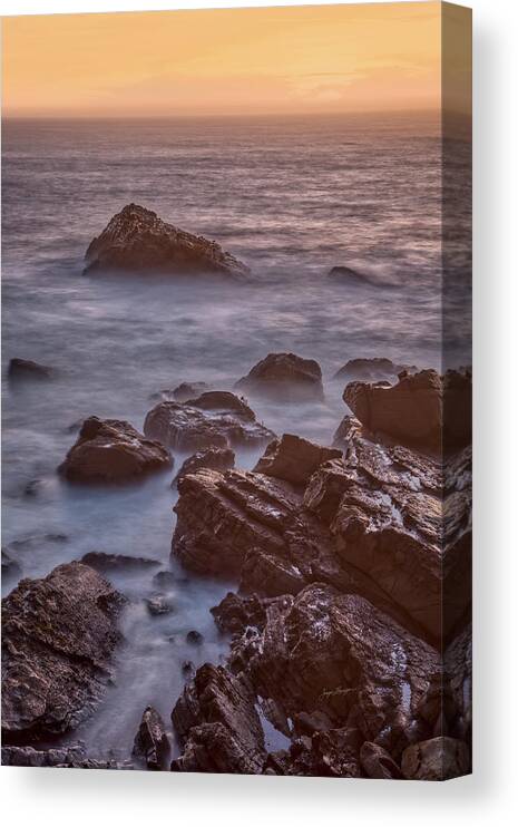 Ocean Cove Canvas Print featuring the photograph Surf and Rocks at Dusk by Jurgen Lorenzen