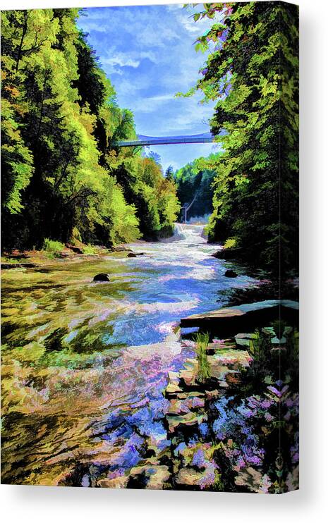 Impressionist Canvas Print featuring the photograph Suspension Bridge at Cornell by Monroe Payne