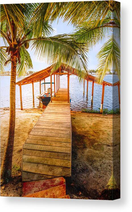 African Canvas Print featuring the photograph Swaying Palms Over the Dock by Debra and Dave Vanderlaan