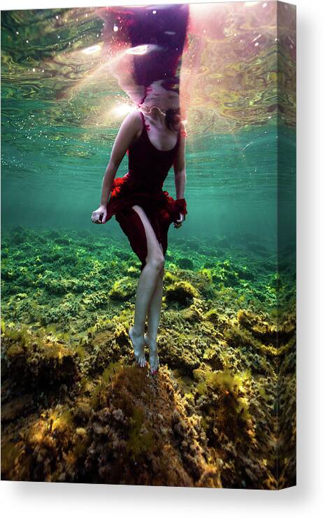 Underwater Canvas Print featuring the photograph Sweet Red Mermaid by Gemma Silvestre