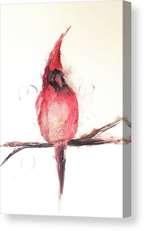 Swirly Canvas Print featuring the painting Swirly Cardinal by Lisa Kaiser