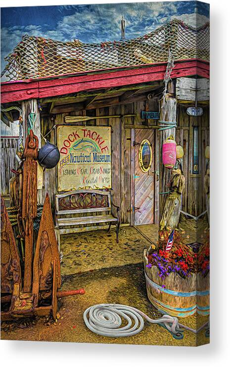Dock Canvas Print featuring the photograph Tackle Shop and Nautical Museum Painting by Debra and Dave Vanderlaan
