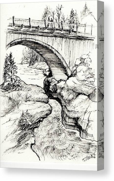 Black And White Canvas Print featuring the drawing Temperance River by Tammy Nara