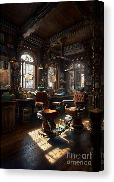 Barbershop Canvas Print featuring the digital art Vintage Barbershop Series 06 by Carlos Diaz