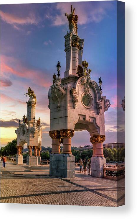 San Sebastian Canvas Print featuring the photograph The bridge with the obelisks by Micah Offman