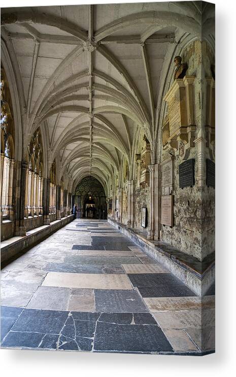 #westminster Abbey #cloister #gothic Architecture #medieval History #stonet Racery #ornate Carvings #peaceful Retreat #monks #contemplation #reflection #reading #meditation #historic Destination #london #architecturelegacy #historic Site #british Culture #uk.magazine #london.promotion Canvas Print featuring the photograph The Cloister by Raymond Hill