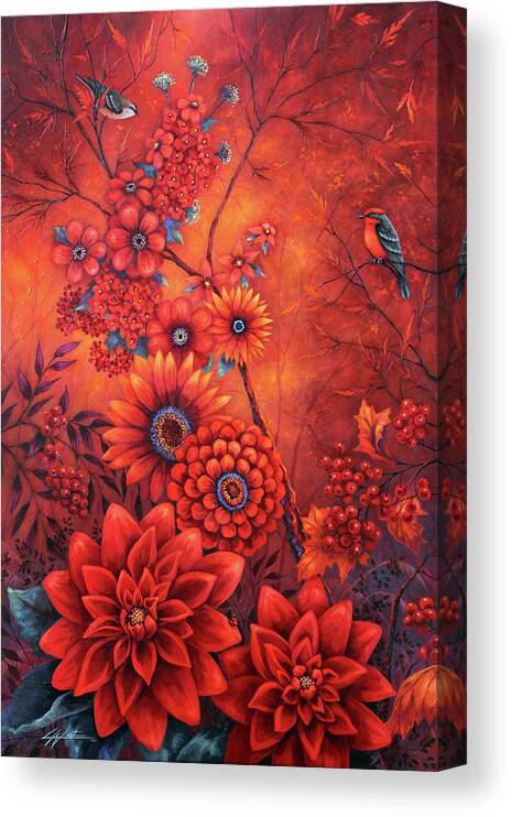 Red Canvas Print featuring the painting The Crimson Forest by Lucy West