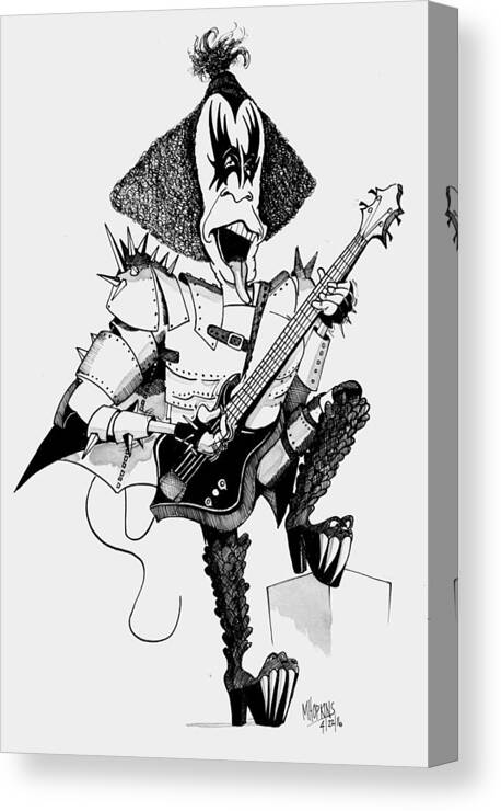 Kiss Canvas Print featuring the drawing The Demon by Michael Hopkins