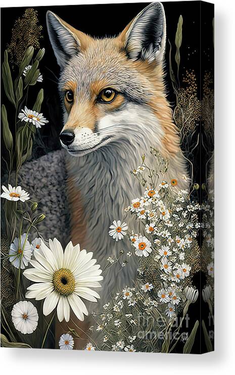 Gray Fox Canvas Print featuring the painting The Fabulous Fox by Tina LeCour