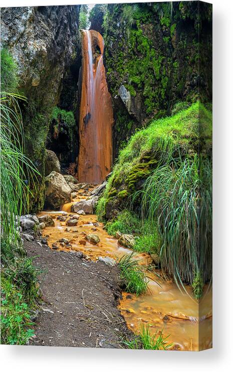 Andes Canvas Print featuring the photograph The golden waterfall by Henri Leduc