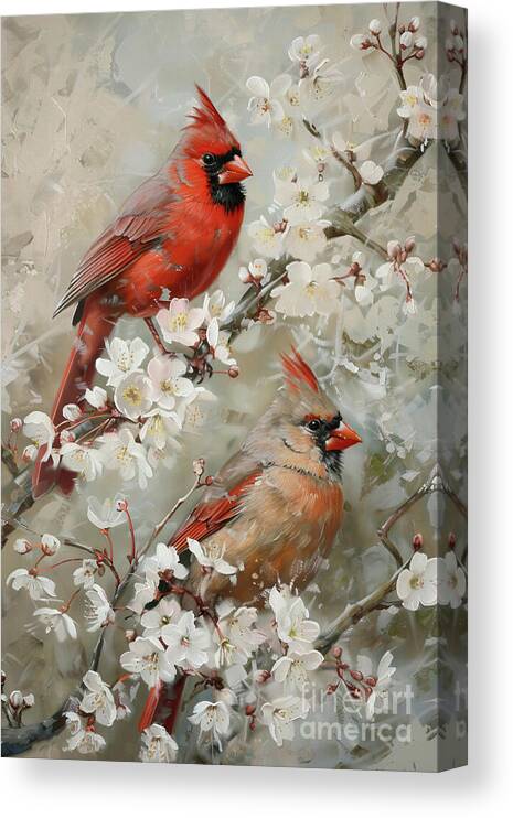 Cardinal Canvas Print featuring the painting The Handsome Cardinal Couple by Tina LeCour