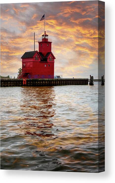 Lighthouse Canvas Print featuring the photograph The Holland Harbor Lighthouse by Debra and Dave Vanderlaan