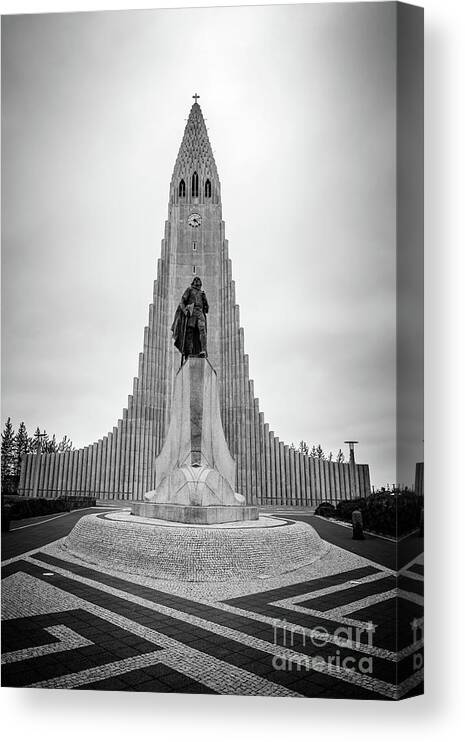 Reykjavik Canvas Print featuring the photograph The modern church of Reykjavik, Iceland by Delphimages Photo Creations