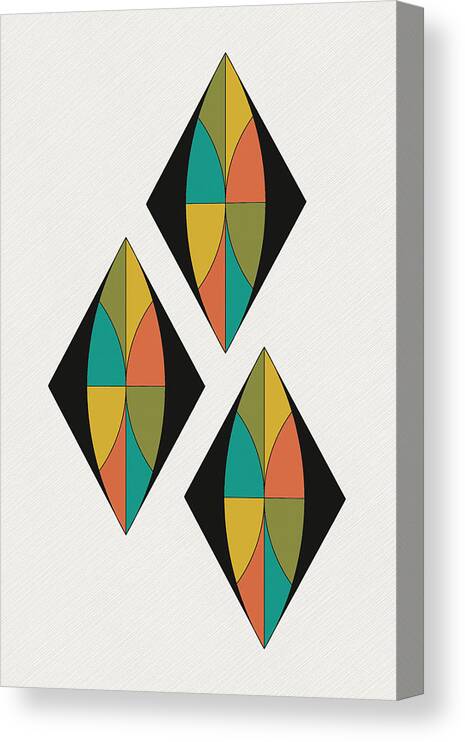 Mid Century Canvas Print featuring the digital art Triple Diamonds Mid Century on white with diagonal line background by DB Artist