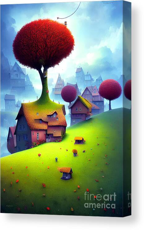 Wingsdomain Canvas Print featuring the mixed media The Village On The Other Side Of The Hill 20221002e by Wingsdomain Art and Photography