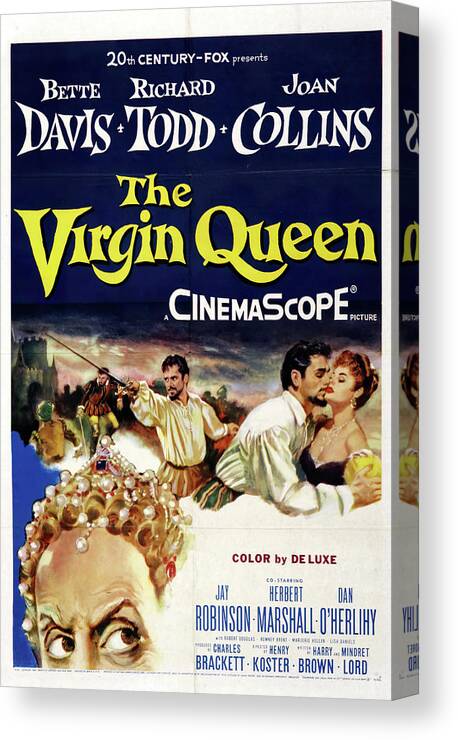 Virgin Canvas Print featuring the mixed media ''The Virgin Queen'' 2, with Bette Davis and Richard Todd, 1955 by Movie World Posters