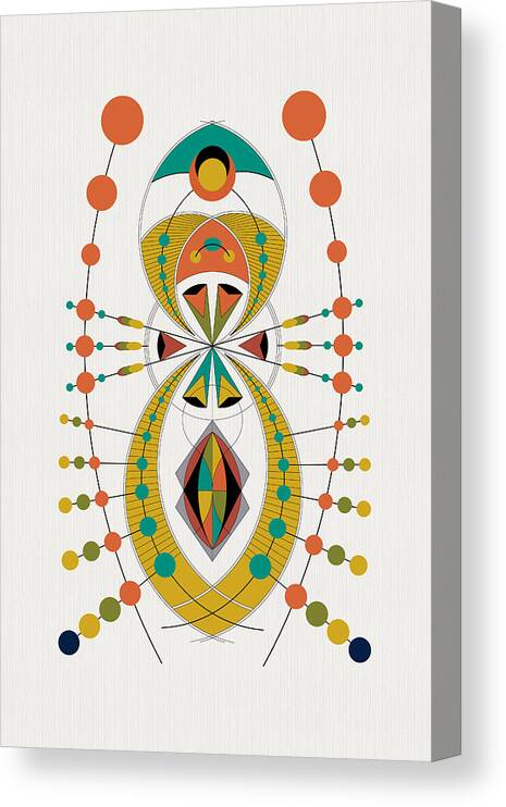 Mid Century Canvas Print featuring the digital art The Visitor to the Mid Century on wihite vertical line background by DB Artist