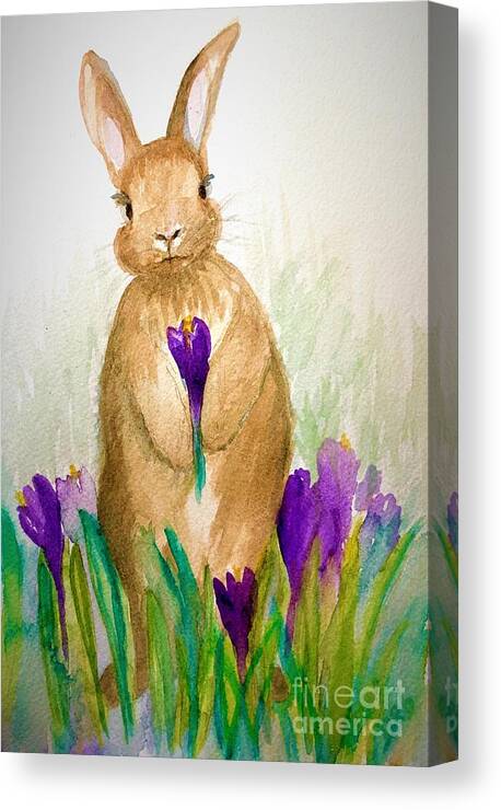 Bunny Canvas Print featuring the painting This is for You by Deb Stroh-Larson