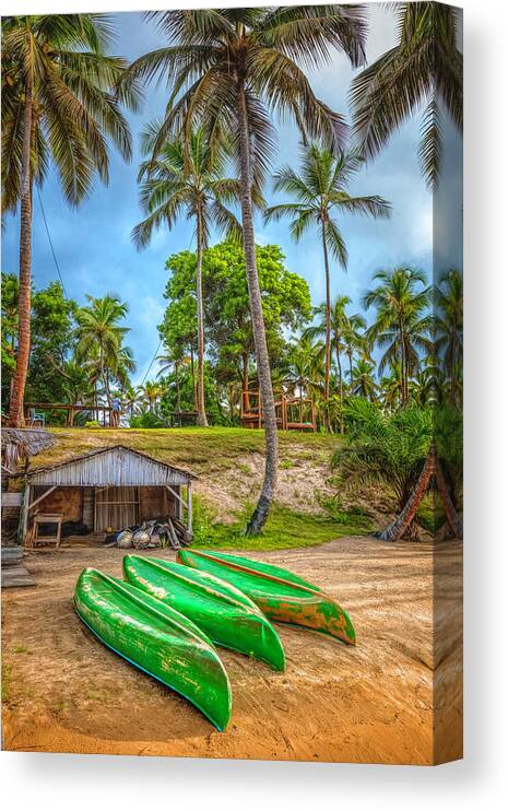 African Canvas Print featuring the photograph Three Canoes on the Beach by Debra and Dave Vanderlaan