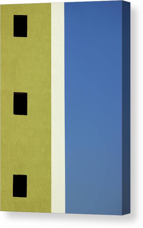 Three Windows Canvas Print featuring the photograph Three Windows Blue Sky by Prakash Ghai