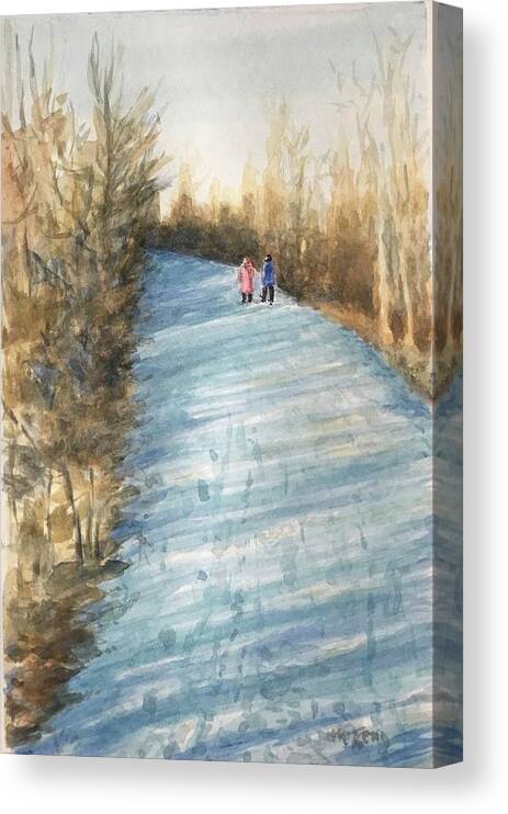 Walking On Snow Canvas Print featuring the painting Togetherness by Milly Tseng