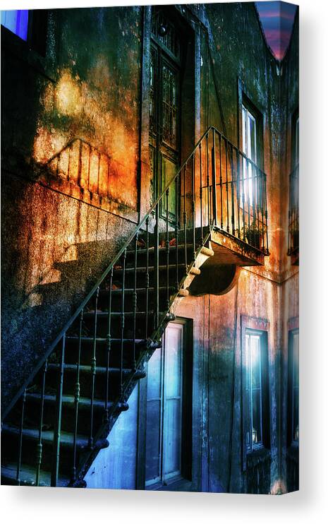 Reflection Canvas Print featuring the photograph Twilight stairway by Micah Offman