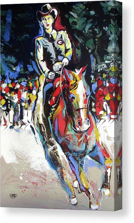 Uga Equestrian Western Canvas Print featuring the painting Uga Equestrian Western by John Gholson