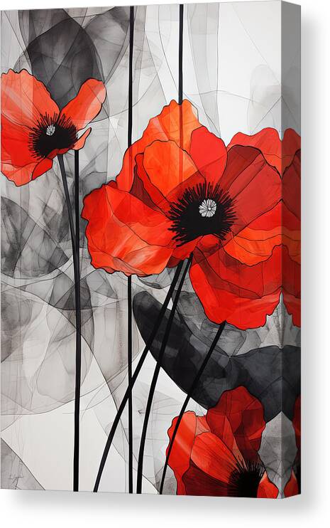 Poppies Canvas Print featuring the painting Urban Blooms - Urban Nature Art by Lourry Legarde