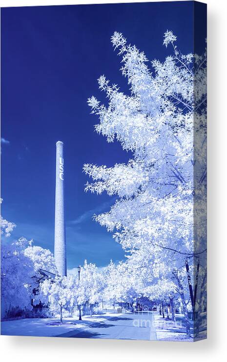 2016 Canvas Print featuring the photograph USC Smokestack Faux Color by Charles Hite