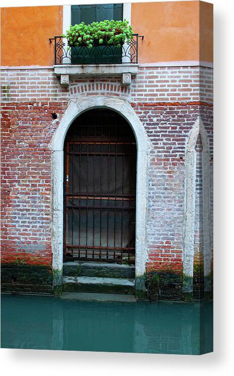 Venice Canvas Print featuring the photograph Venice Canal Door - Venice, Italy by Denise Strahm
