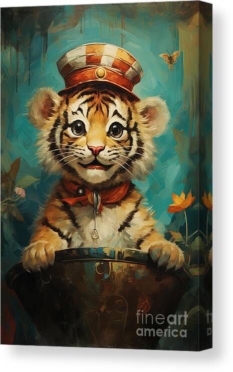 Tiger Canvas Print featuring the digital art Vintage Baby Tiger by Carlos Diaz