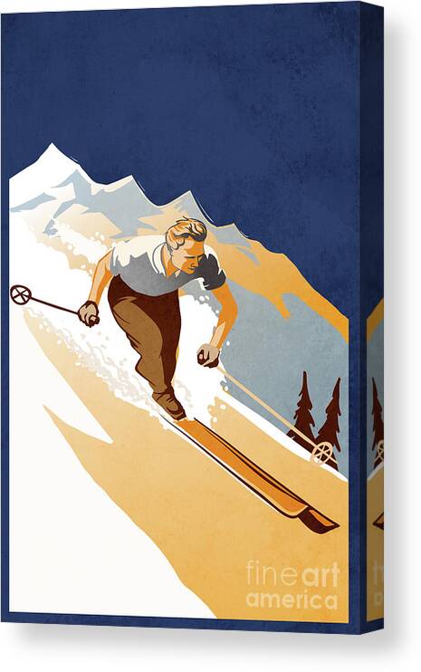  Canvas Print featuring the painting Vintage Skier by Sassan Filsoof