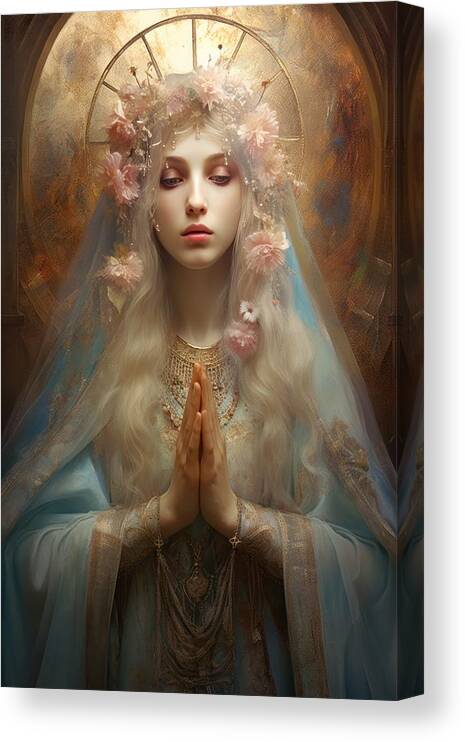 Virgin Mary Canvas Print featuring the painting Virgin Mary - Intercessor by Land of Dreams