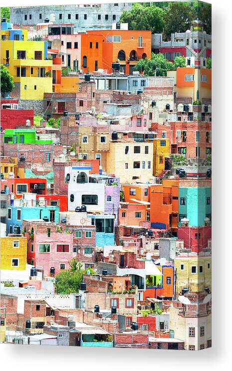 Mexico Canvas Print featuring the photograph Viva Mexico Collection - Guanajuato Colorful City I I I by Philippe HUGONNARD