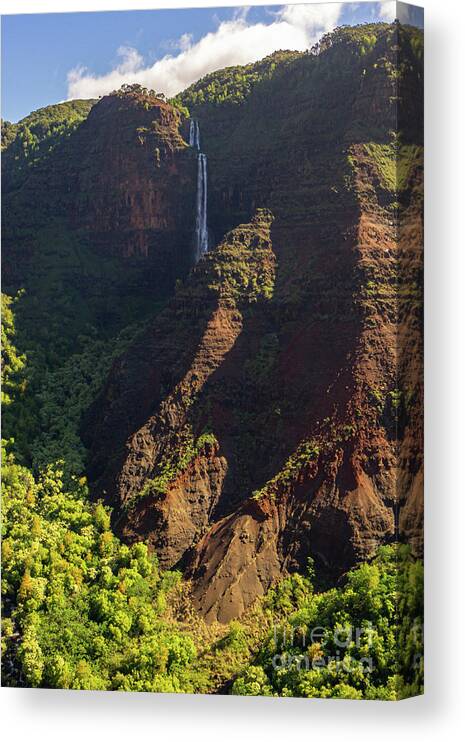 Waipo'o Falls Canvas Print featuring the photograph Waipo'o Falls in Waimea Canyon on Kauai, Hawaii #2 by Nancy Gleason