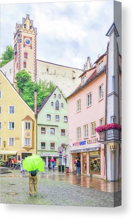 Fussen Canvas Print featuring the photograph Walk in the Rain in Fussen by Betty Eich
