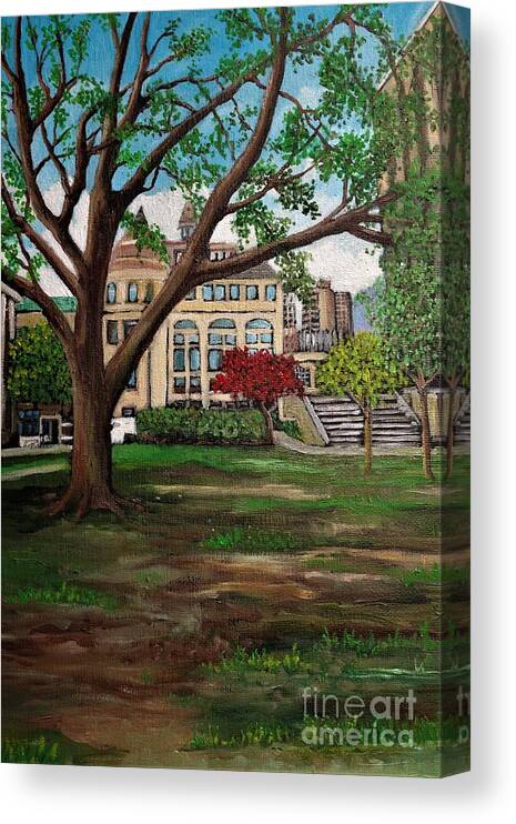 Tree Scenes Canvas Print featuring the painting Walking McGill Campus by Reb Frost