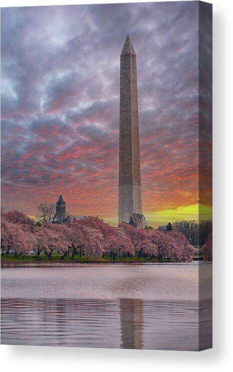 Washington Dc Canvas Print featuring the photograph Washington Monument Sunset by Sebastian Musial